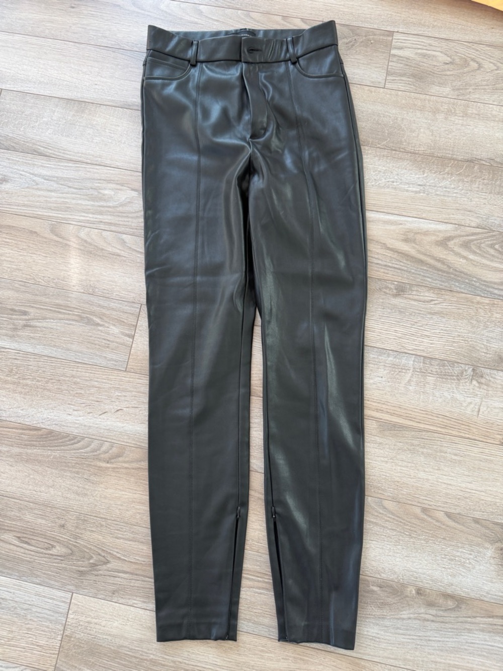 Zara Black Faux Leather Slim Tapered Pants with Zipper hem